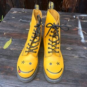 Dr. Martens Yellow Combat Boots with Smiley Face